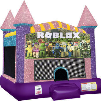 Roblox Inflatable bounce house with Basketball Goal Pink 