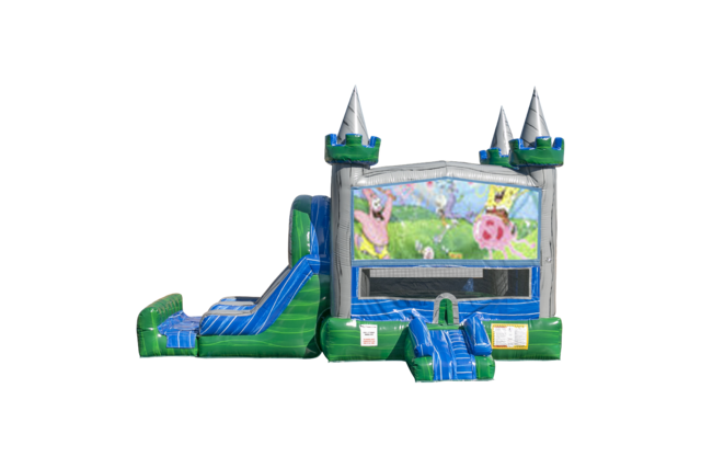 Spongebob Emerald combo Double Lane Wet/Dry with Bounce House