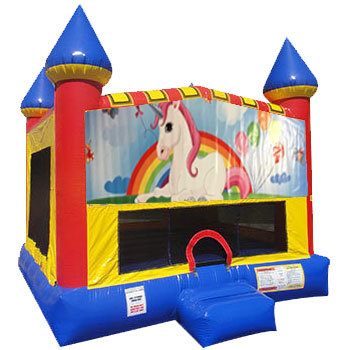 Unicorn Bounce house with Basketball Goal