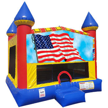 Patriotic Inflatable bounce house with Basketball Goal 
