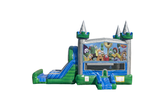 Veggie Tales combo Double Lane Wet/Dry with Bounce House