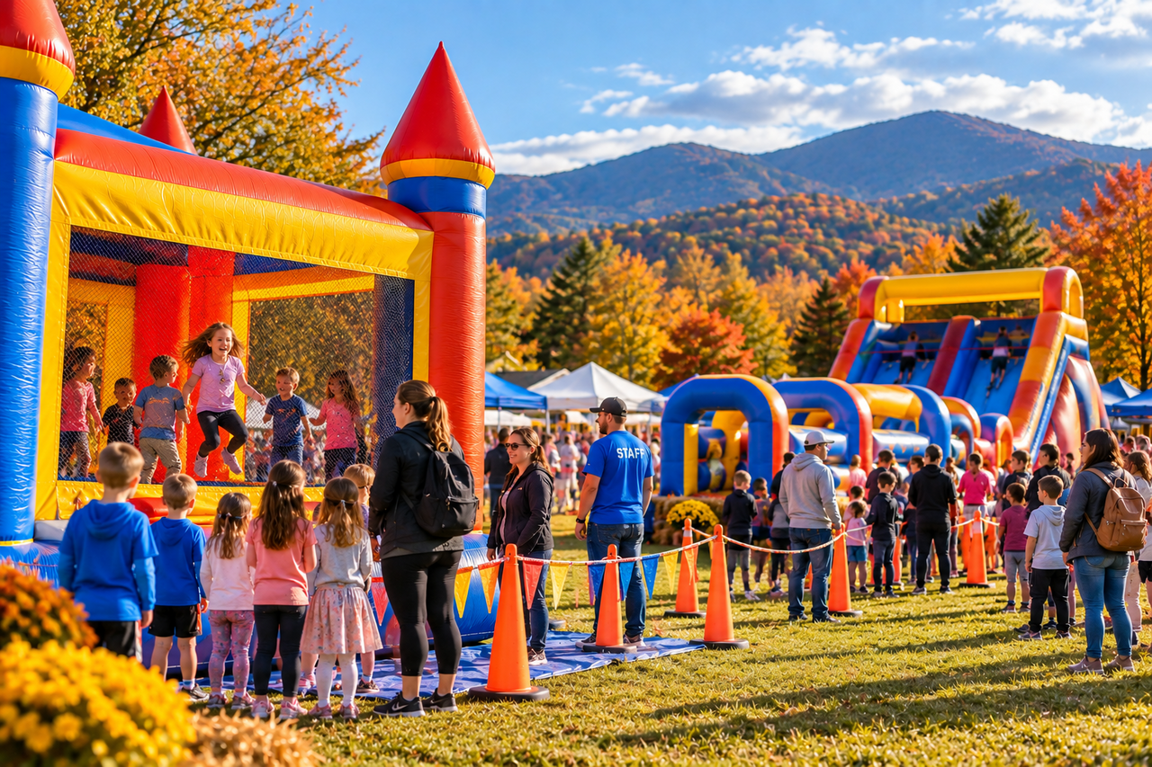 Fall carnival planning with bounce houses and inflatables