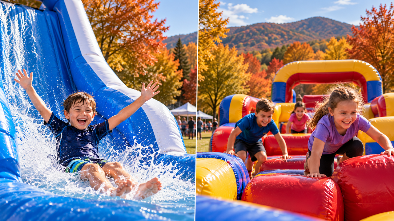 Water slide and obstacle course comparison for fall events
