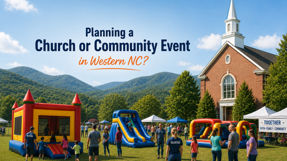 Community event with bounce house in Western North Carolina