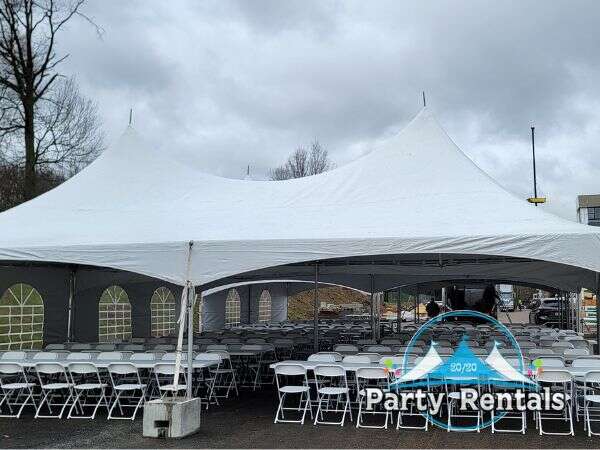 An elegant corporate event tent showcasing sleek design and spacious interiors in Phoenixville.