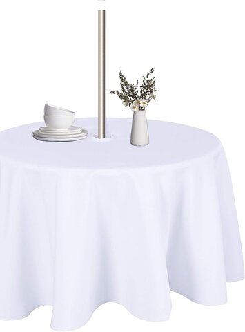 Round Outdoor Tablecloth with Umbrella Hole and Zipper