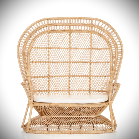 High Back Sage Wicker Bench