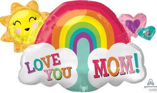 30' Love You Mom Rainbow SuperShape Foil Balloon