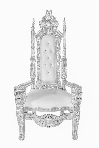 Silver & White Lion Head Throne Chair