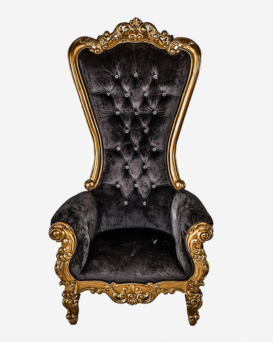 Black & Gold Velour Throne Chair