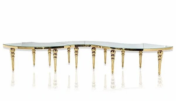 Gold Glass Top Serpentine Table