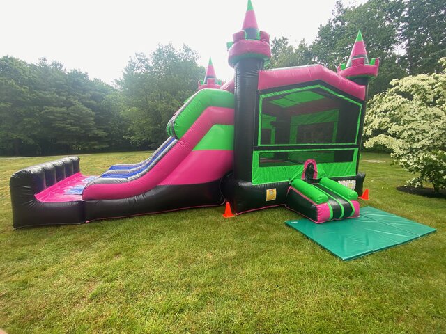 6 in 1 Neon Bounce House Slide Combo with Hoop Dry
