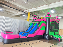 6 in 1 Neon Bounce House Slide Combo with Hoop Wet