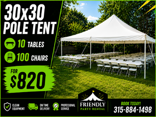30x30 Tent Package – 8 Tables & 80 Chairs