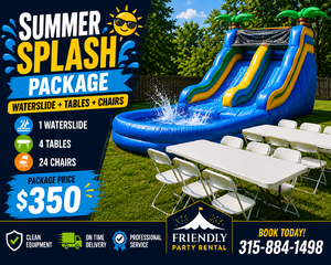 Summer Splash Package — Waterslide + Tables + Chairs — Syracuse, NY