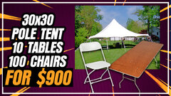 30x30 tent, 10 tables, 100 chairs