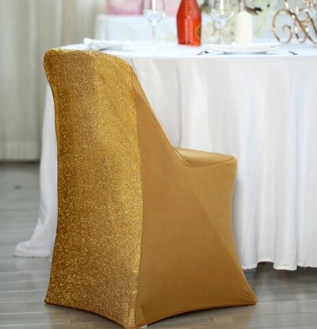 Gold Folding Chair Cover Metallic Glittering Back
