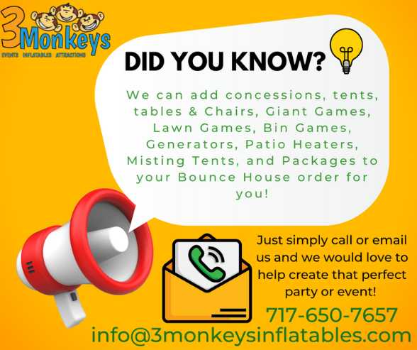 We can help you book inflatables - 3monkeysinflatables.com