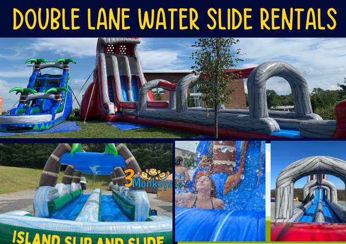 Double Lane Water Slide Selections - 3 Monkeys Inflatables - Race Water Slide Rentals