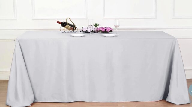 Silver  Polyester Linen 90x156in fits our 8ft Rectangular to thefloor