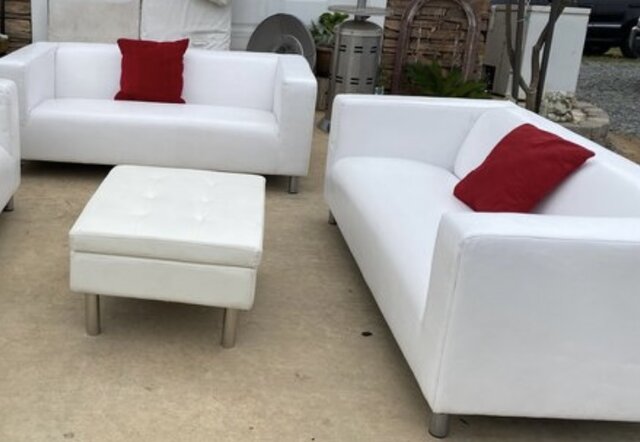 White VIP Lounge Set - 2 Big Sofa 1 Small Ottoman (Pillows Not Included)