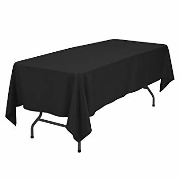 Black Polyester Linen 60x120in fits our 8ft Rectangular Table Half way to the Floor