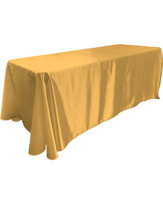Gold Polyester Linen 90x156in fits our 8ft Rectangular Table to the Floor