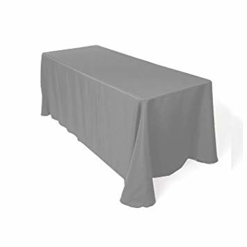 Grey Polyester Linen 90x156in fits our 8ft Rectangular Table to the Floor