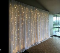 Ivory Sheer Pipe and Drape  7ft Tall x 10ft Wide with twinkle lights