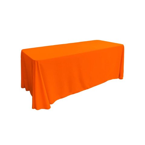Orange Polyester Linen 90x156in fits our 8ft Rectangular Table to the Floor