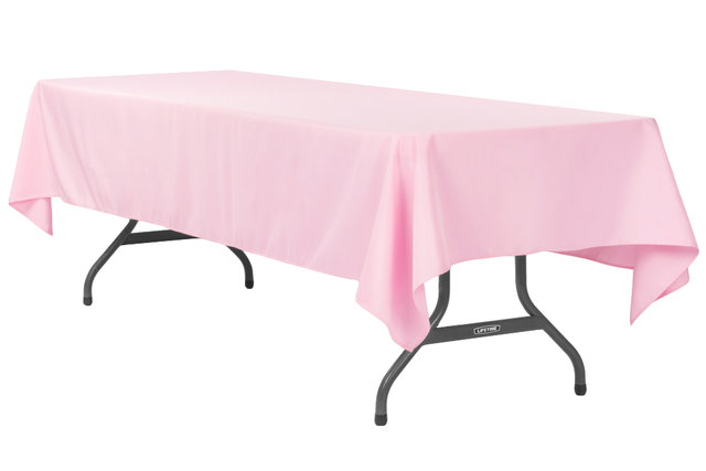 Pink  Polyester linen 60x120in fits our 8ft Rectangular Table Half way to the Floor