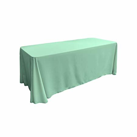 Tiffany Blue Polyester Linen 90x156in fits our 8ft Rectangular Table to the Floor