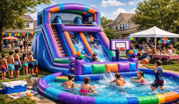Party rentals for a large water slide in Aurora, IL.