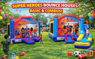 Superhero bounce house and water slide combo rentals in Wheaton, IL