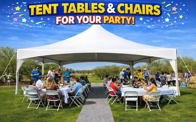 Event tents with tables and chairs for outdoor events in Wheaton, IL