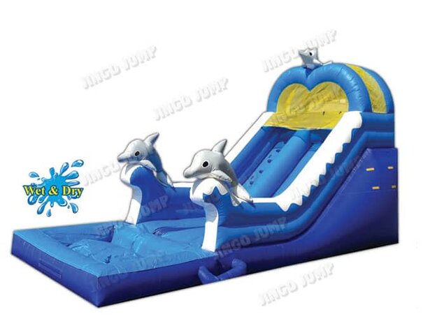 16FT H x 32FT L Dolphin Slide & Pool Wet & Dry Slide