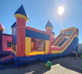 18 ft. slide with jumper red yellow and blue