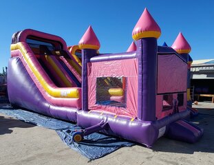 18 ft. slide with jumper pink and purple