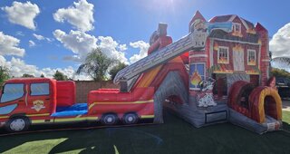 Fire truck Jumper with double lane slide