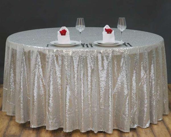 120 inch Round Silver Sequin Tablecloth