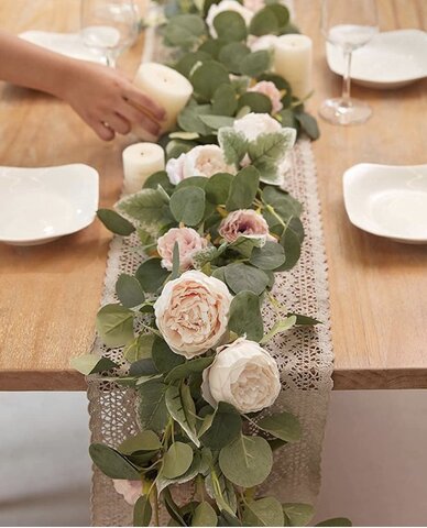 Faux Peony Rose Vine Eucalyptus Garland