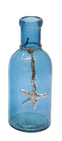 Clear Blue Bottle with a Metal Starfish Charm