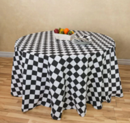 120 inch round Black and White Checkered Tablecloth 