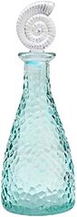 Aqua Pebble Textured Seaside Glass Decor Bottle with Seashell Topper 
