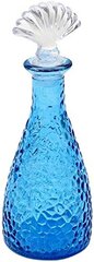 Blue Pebble Textured Seaside Glass Decor Bottle with Seashell Topper 