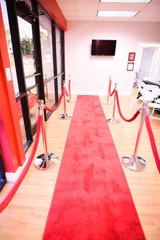 Red Carpet Runner and Chrome Stanchion Set