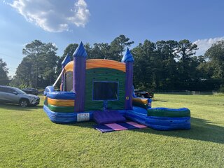 Colorful Marble Bounce House Combo with small obstacle course and slide