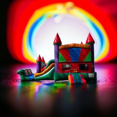 Colorful Rainbow Castle Bounce House Wet/Dry