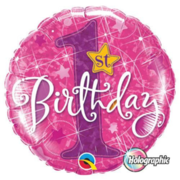 Pink 1st Birthday Foil Balloon
