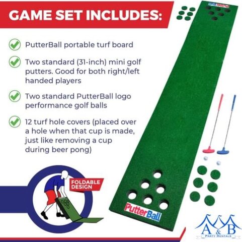 PutterBall Golf Pong Game takes two classic games—mini golf and beer pong